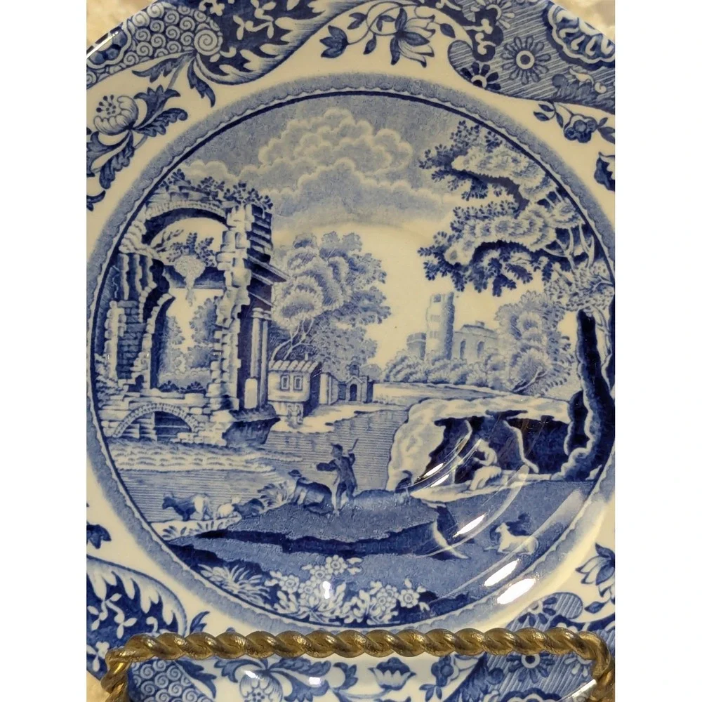 Spode Blue Italian Tea Cup and Saucer Made in England Blue White Transferware